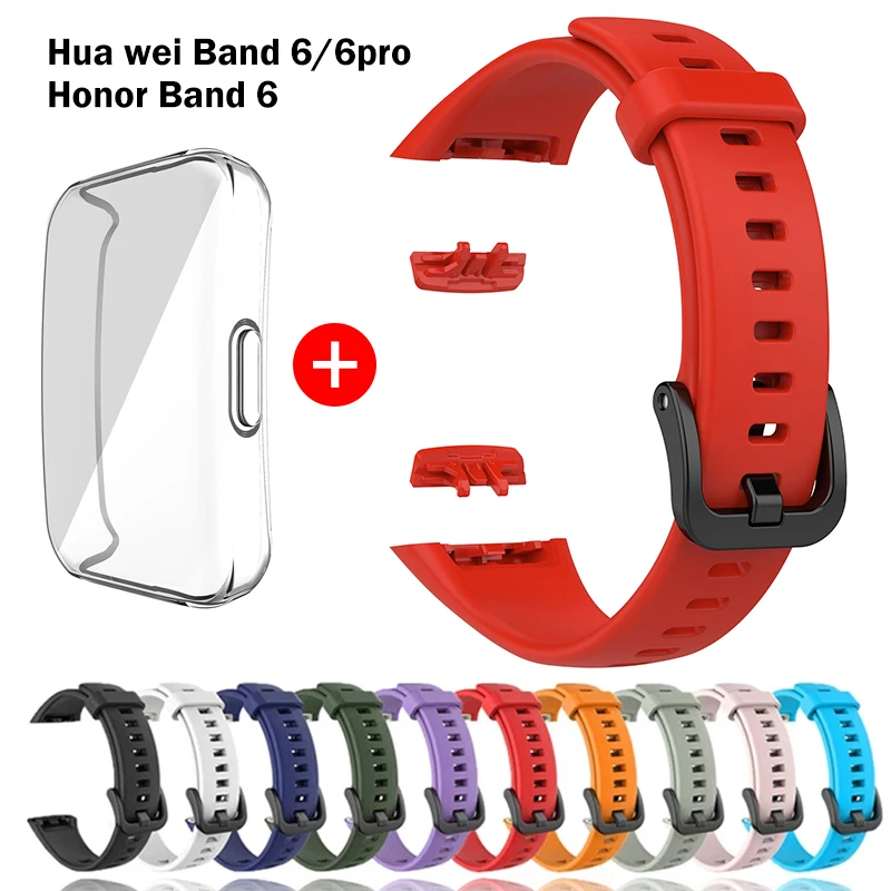 Silikon correa Für Huawei Band 6 strap 6 Pro Strap Mit TPU Full Screen Protector Fall Ersatz armband Honor Band 6 Strap