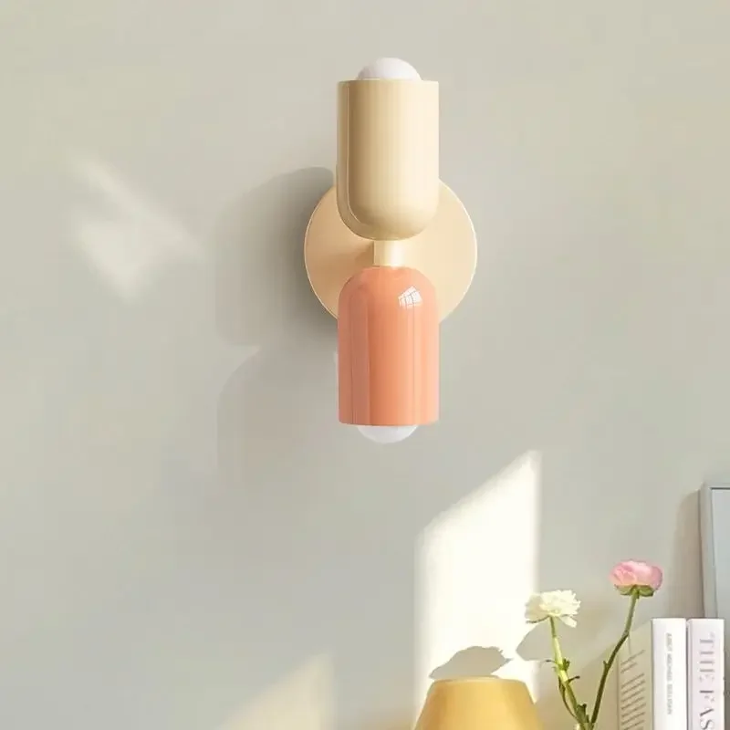 

Nordic Cream Style Double Head LED Wall Lamp Minimalist Indoor Wall Sconce Bedside Light for Bedroom Living Room Study Decor