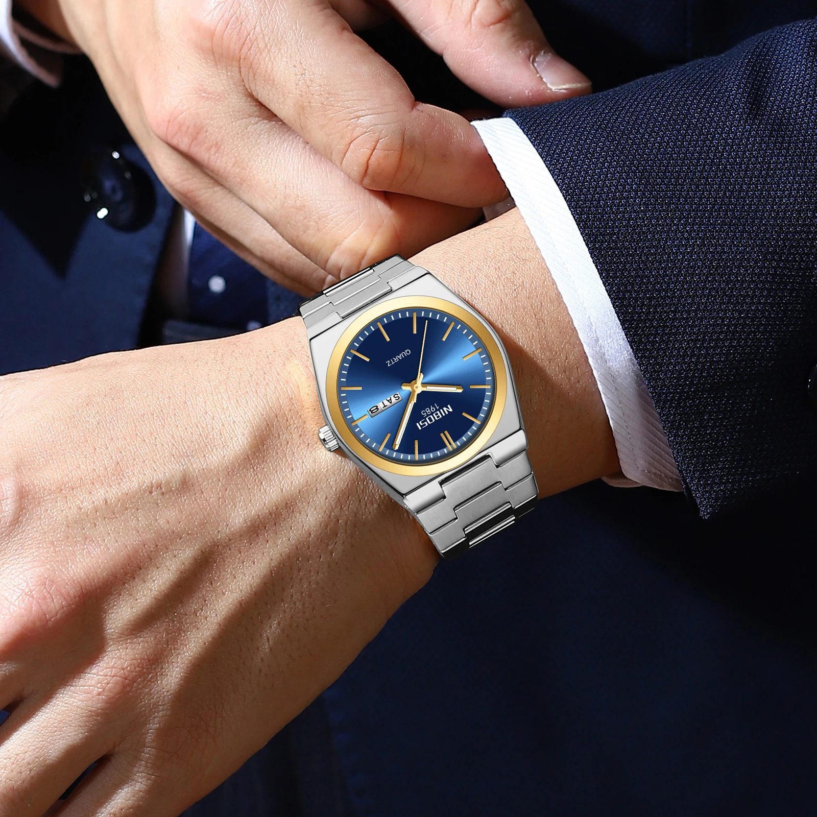 ساعة يد NIBOSI-Quartz للرجال ، فولاذ مقاوم للصدأ ، مقاوم للماء ، تقويم ، كرونوغراف ، ساعة تناظرية ، فاخرة ، عمل ، علامة تجارية مشهورة