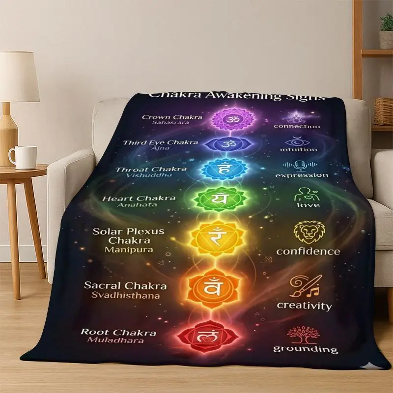 Yoga Cosmic energy Rainbow 29 Chakra Meditation Flannel Blanket Soft Warm Throw Blanket for Bedroom Living Room Bed Travel gift