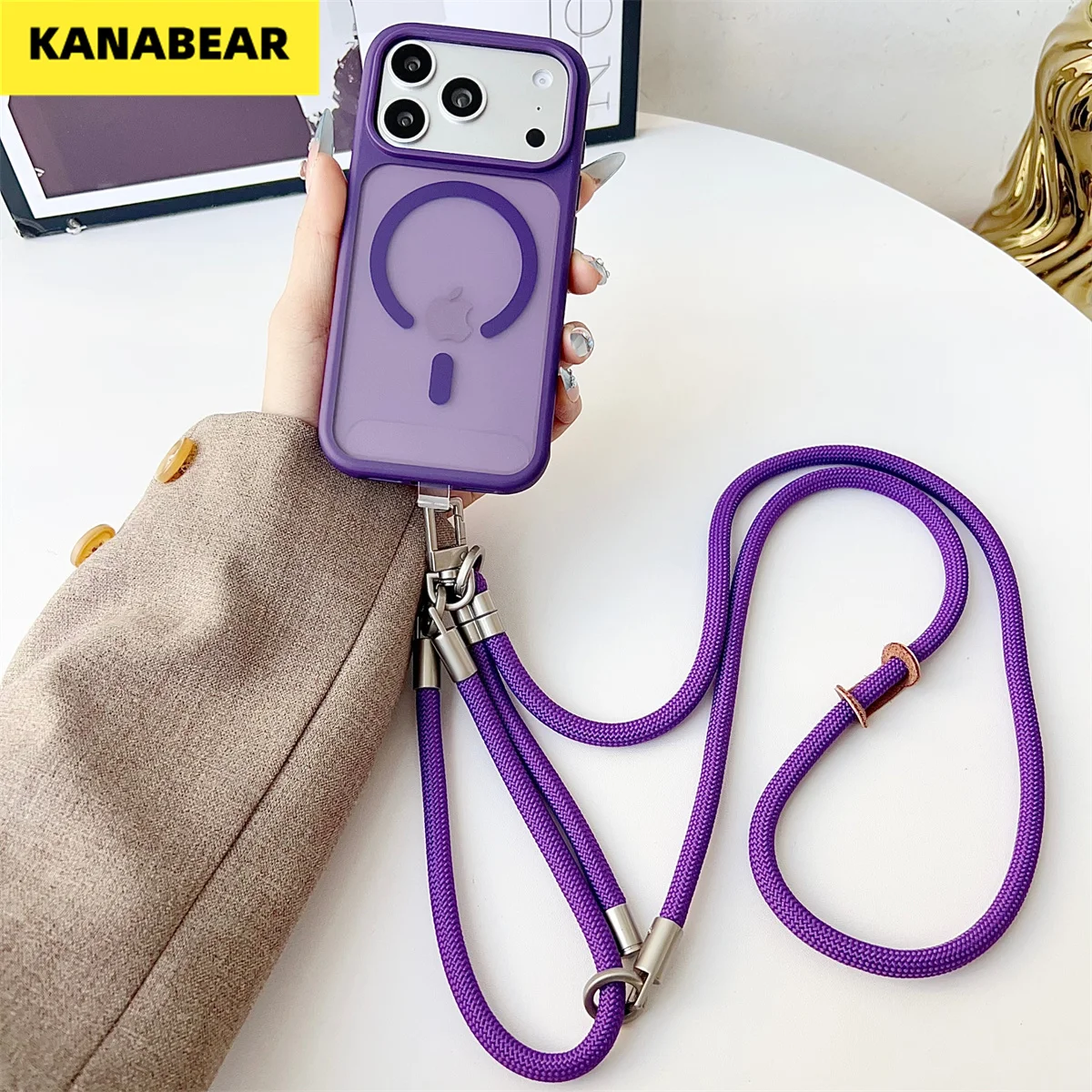 

Shockproof Solid Color Case for iPhone 15-17 Series, Skin-Feel Large Cutout, Magnetic 2.5+, Integrated Crossbody Lanyard Cover