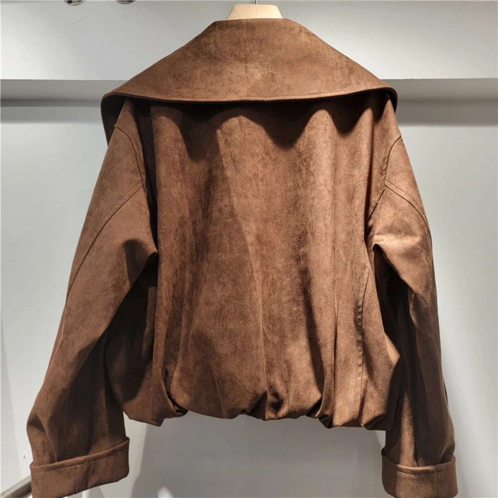 GALCAUR 솔리드 스플라이스 포켓 시크 재킷 여성용 라펠 긴 소매 루즈핏 한국 빈티지 여성 재킷 가을 패션 신상