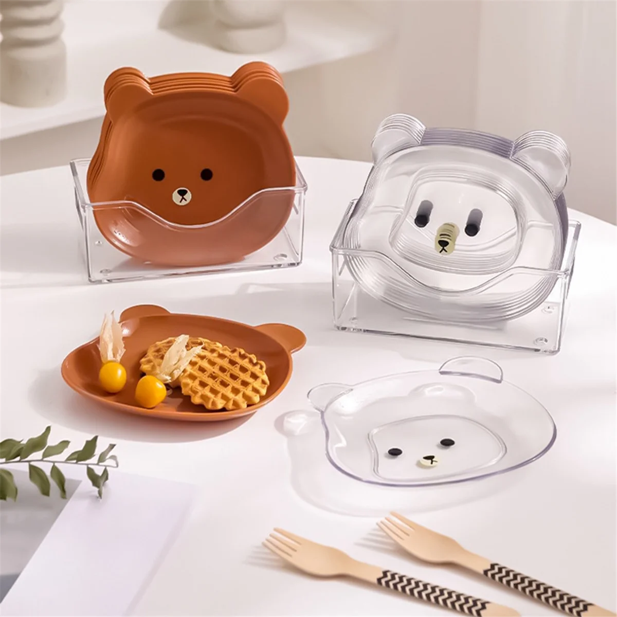 

Brown Cute Cartoon Shape Bear Spit Bone Dish Desktop Trash Tray Snack Food Residue Fruit Plate Kitchen