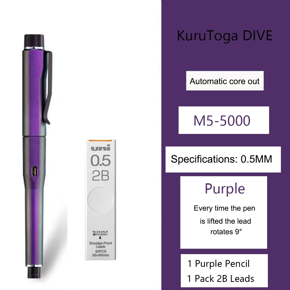 Uni Kuru Toga Duik Metallic Mechanisch Potlood Limited Edition M5-5000 0.5Mm Automatische Rotatie Kern Japans Briefpapier Benodigdheden