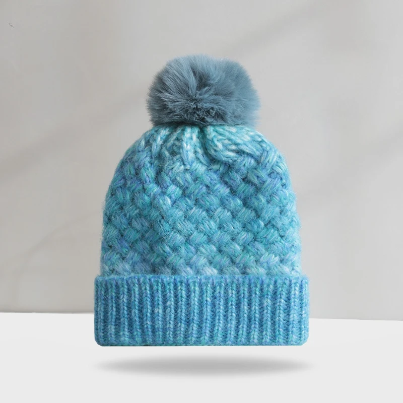 2025, neue verdickte Fleece-Strickmütze mit Farbverlauf für Damen und Herren, Outdoor-Strickmütze im Kopf-Stil, warme, gemütliche Strickmütze – Detail 3