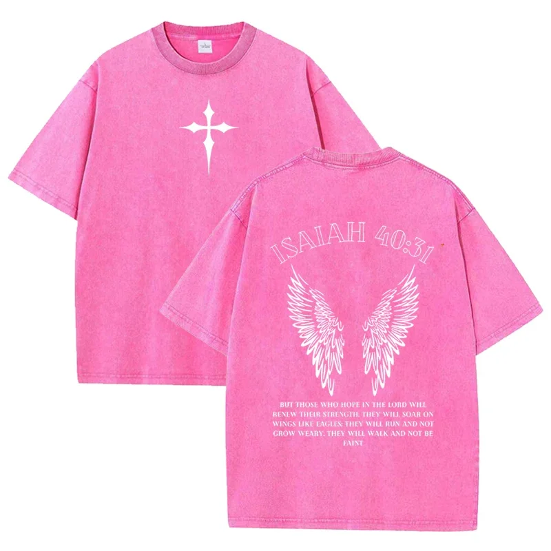 Bible Verse Isaiah 40:31 Print Vintage Washed Gray Christian Graphic T Shirt image 6