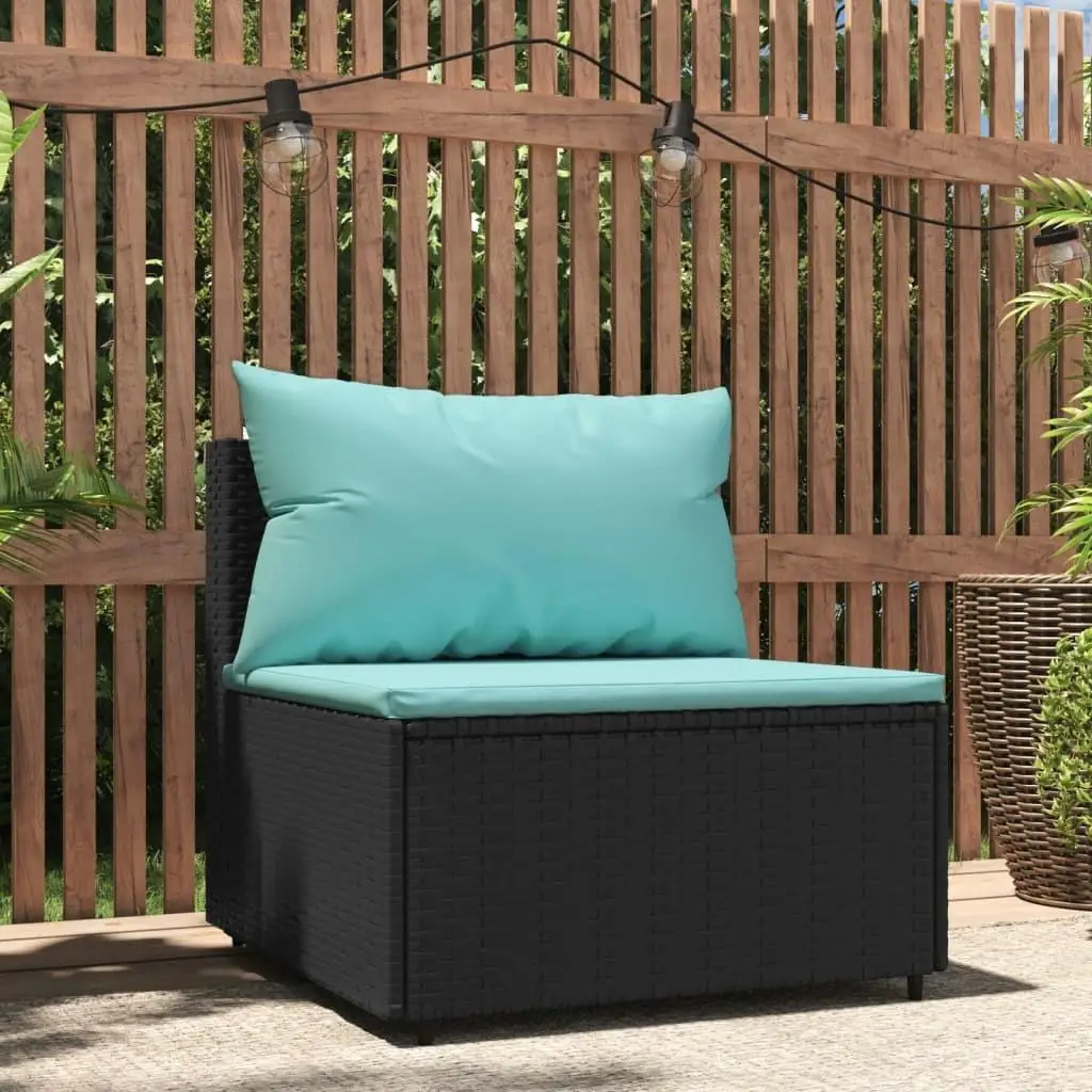 Black Poly Rattan Patio Sofa Set with Cushions - Stylish Middle Section for Outdoor Comfort