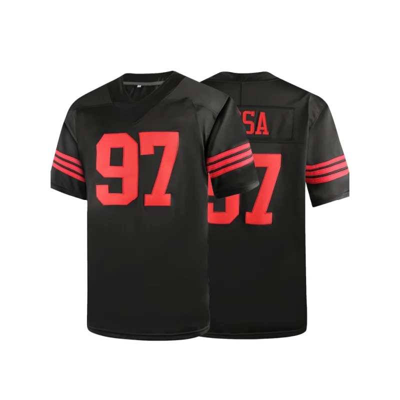 

Изготовленный на заказ трикотаж для американского футбола Сан-Франциско City 49ers с вышивкой # Мужская футбольная форма для регби 97, футболка для взрослых