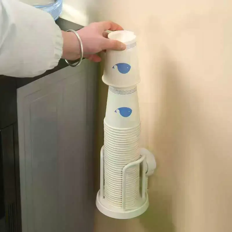 Household Disposable Paper Cup Holder Suction Cup Wall Mount Desktop Paper Cup Storage Rack Suitable For Living Room Dining Room