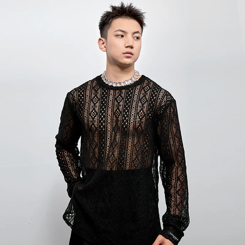 

Latin Dance Tops For Male Black Long Sleeve Lace Tops Ballroom Tango Waltz Practice Clothes ChaCha Dancing Costume DL10686