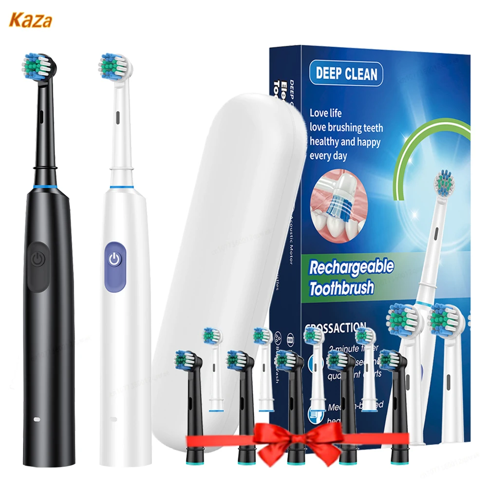 Electric Toothbrush for Adults Rechargeable Electric Toothbrush with 8 Brush Heads & Travel Case Rotary Electric Toothbrush