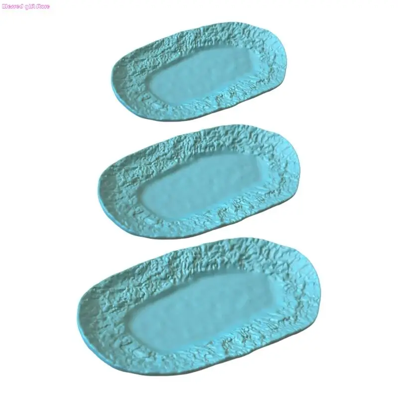 D0JC 3PCS/Lot Beautiful Rock Mini Plates For Dolls Kitchen Set Alloy Tableware Promotes Role Playing Activities