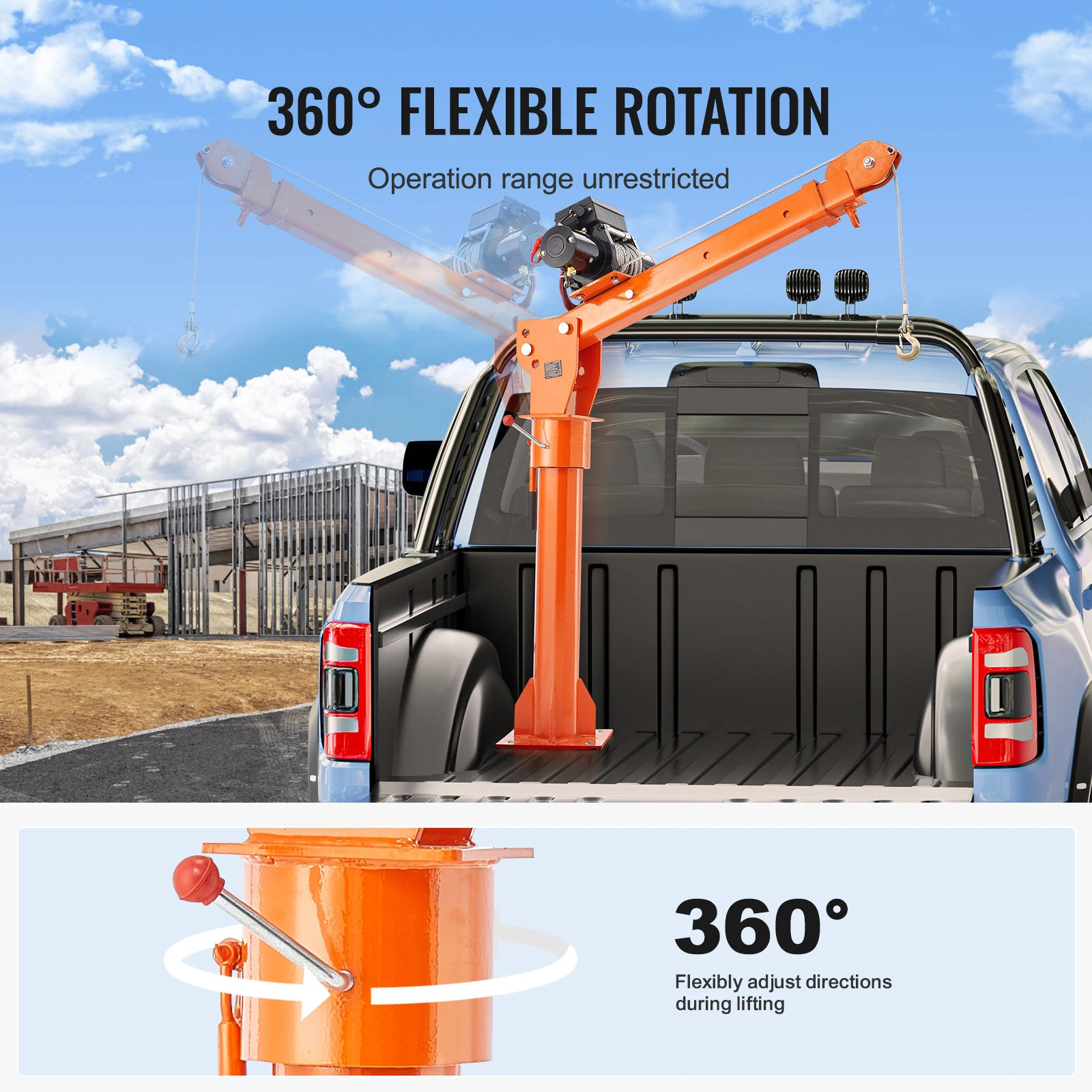 SucceBuy 2200lbs 전기 호이스트 트럭 크레인 360 °   6000lbs 전동 윈치가 장착된 회전식 접이식 침대 지브 크레인 (물품 리프팅용)