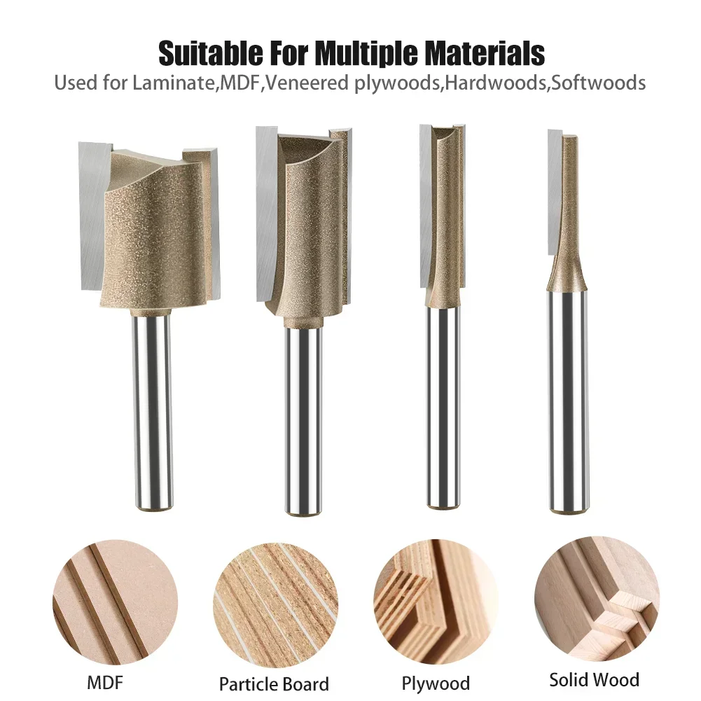 1/4in Shank Straight Bit Single Double Flute Router Bit Tungsten Carbide Milling Cutter Woodworking Tool