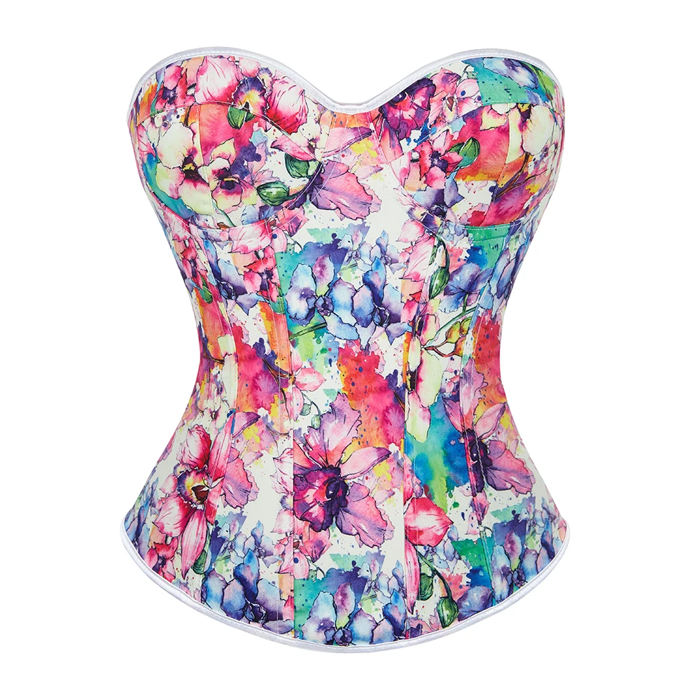 Floral Overbust Corset Sexy Bra Bustier Top Basques Korset