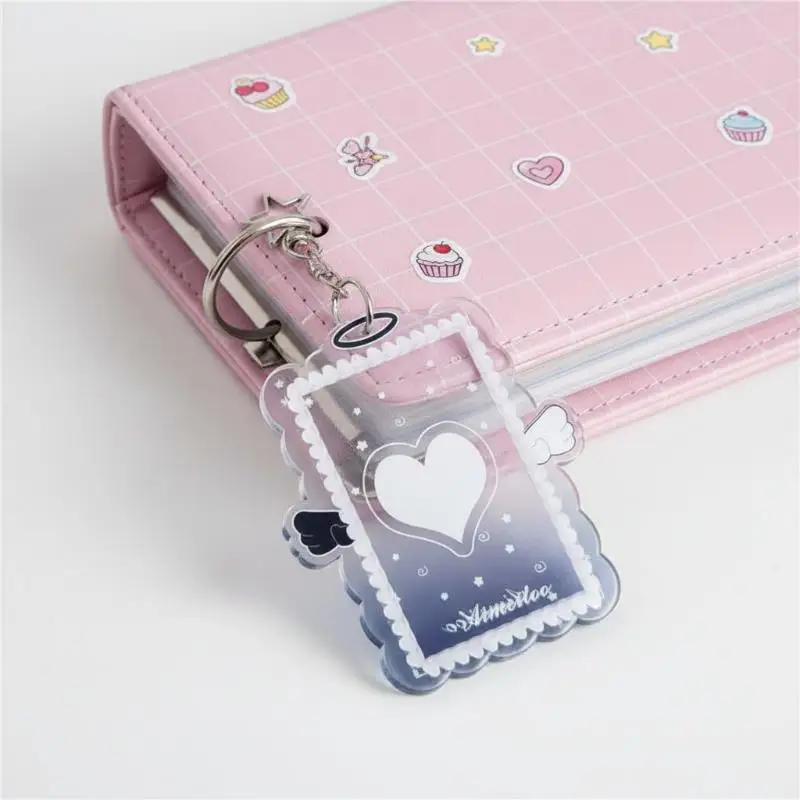 Cute Kpop Photo Card Holder Acrylic Angel Wing Star Keychain Anti-Scratch Photo Sleeve for Daily Use Kpop Fans