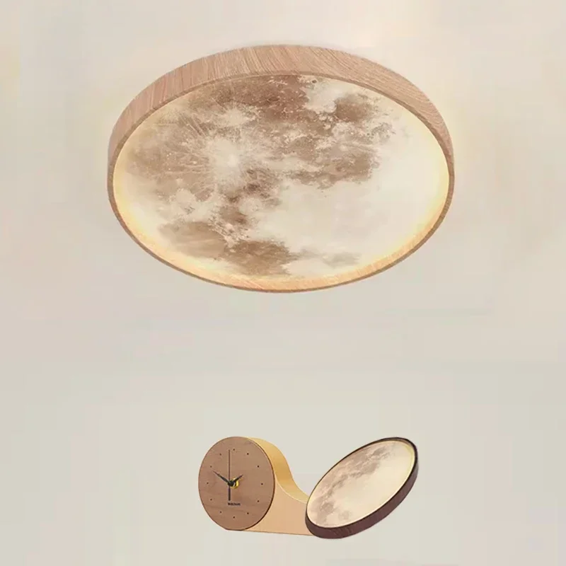 

2026 Modern Wood Ceiling Light LED Moon Room Decor 26/34CM Walnut Hanging Lamp Bedroom Aisle Living Room Home Decoration Illumin