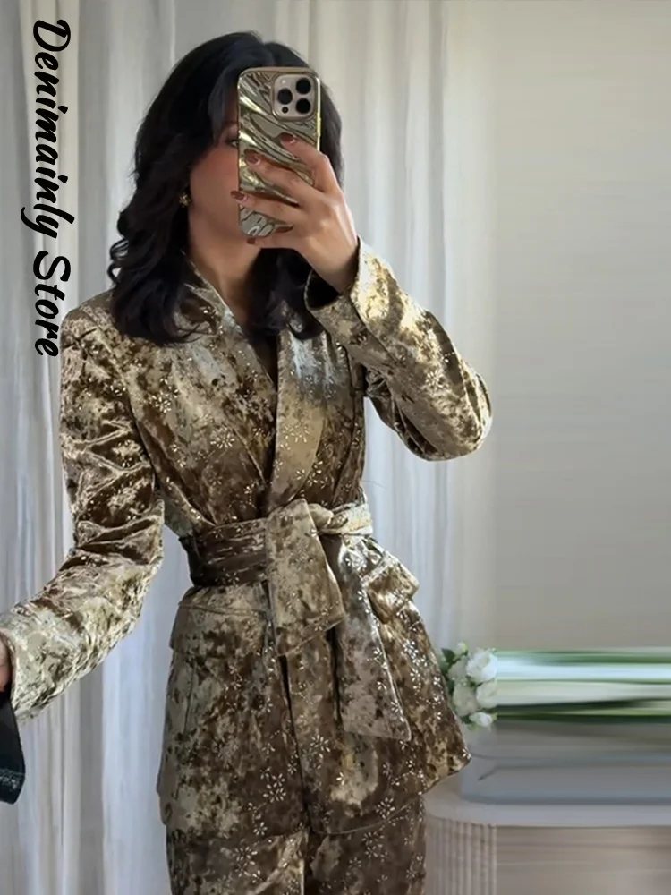 أنيقة شرابة دعوى فستان أطفال مع سروال داخلي المرأة التلبيب جيب كم طويل بلوزات مستقيمة الصلبة دعوى 2025 الخريف سيدة تخفيف الزي