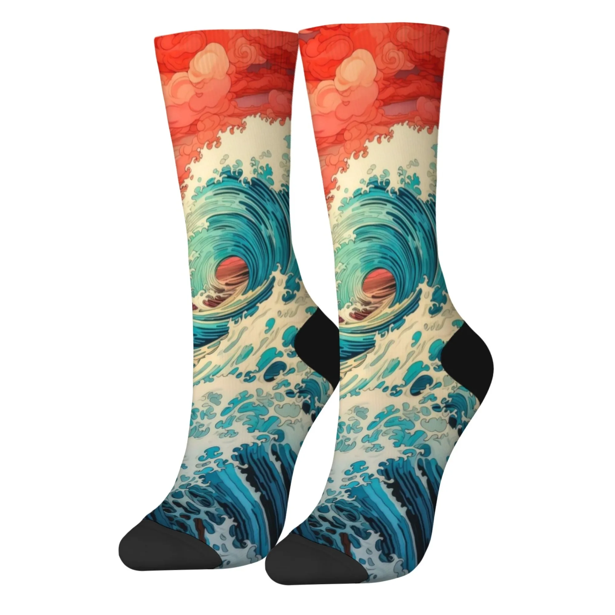 Ukiyoe Wave Art Socken, Unisex, bequem, warm, rutschfest, Retro-Mode, Freizeitsocken, Neuheit, kreatives Design, fröhliche Socken, lustiges Geschenk