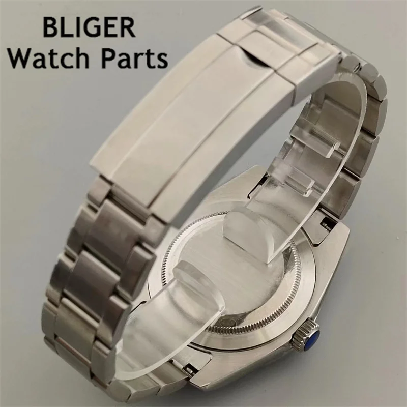 Bliger เคสขัดเงาขอบสีเขียว36มม./40มม. กระจกแซฟไฟร์พอดีกับ NH35 NH36 ETA2824 2836 Mingzhu DG2813 3804 Miyota8205 8215 PT5000