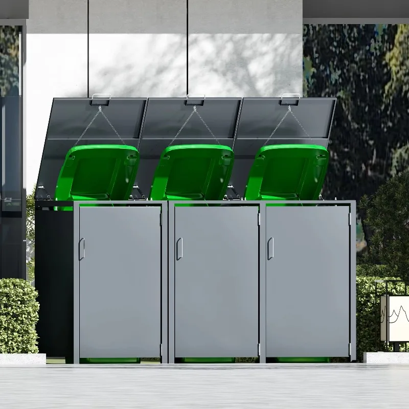 

Качественная стальная уличная крышка для хранения мусорных баков, большое пространство, набор из 3-х мусорных баков, крышка для мусорных баков с открытым верхом для сада