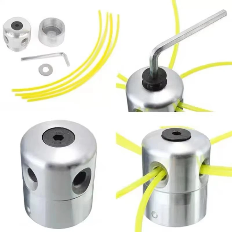 Universal Aluminum Grass Trimmer Head with 4 Lines Brush Cutter Head Thread Nylon Grass Cutting Line Head for Lawn Mower Silver