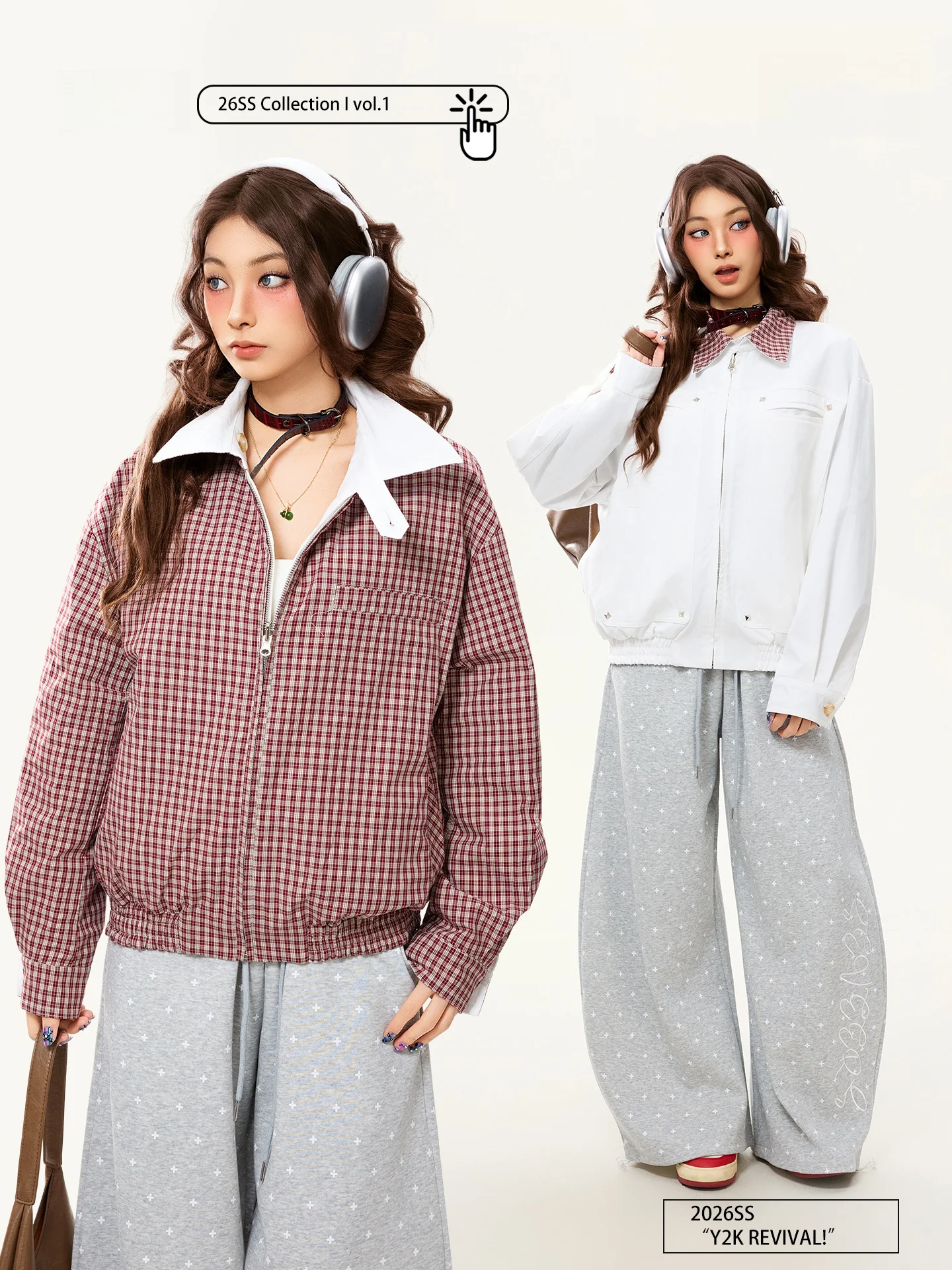 

Женская куртка PBB American Sle в стиле ретро с клетчатыми вставками, весенне-осенняя, на молнии, белая, свободного кроя, с коротким и длинным рукавом