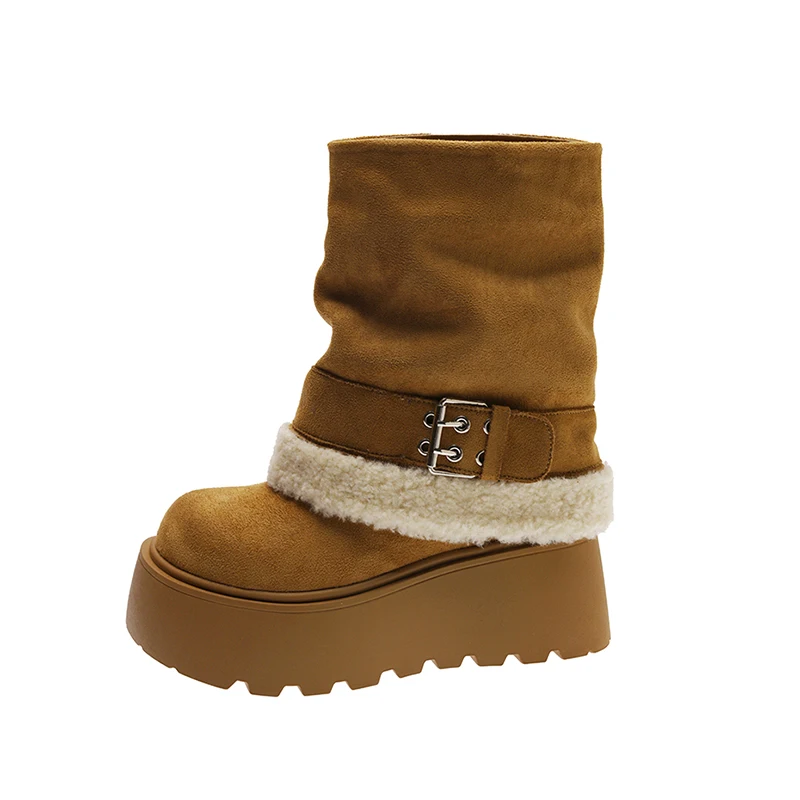 جديد إمرأة منتصف العجل الأحذية منصة أحذية قطنية الشقق الثلوج أحذية امرأة 2025 الشتاء أفخم أحذية دافئة عادية تشيلسي بوتاس Mujer #6