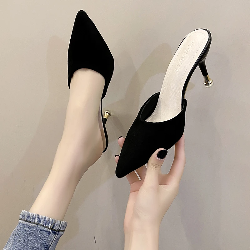 New Women\'s Slippers High Heel Closed Pointed Toe Shoes Sexy Ladies Heeled Sandals for Women