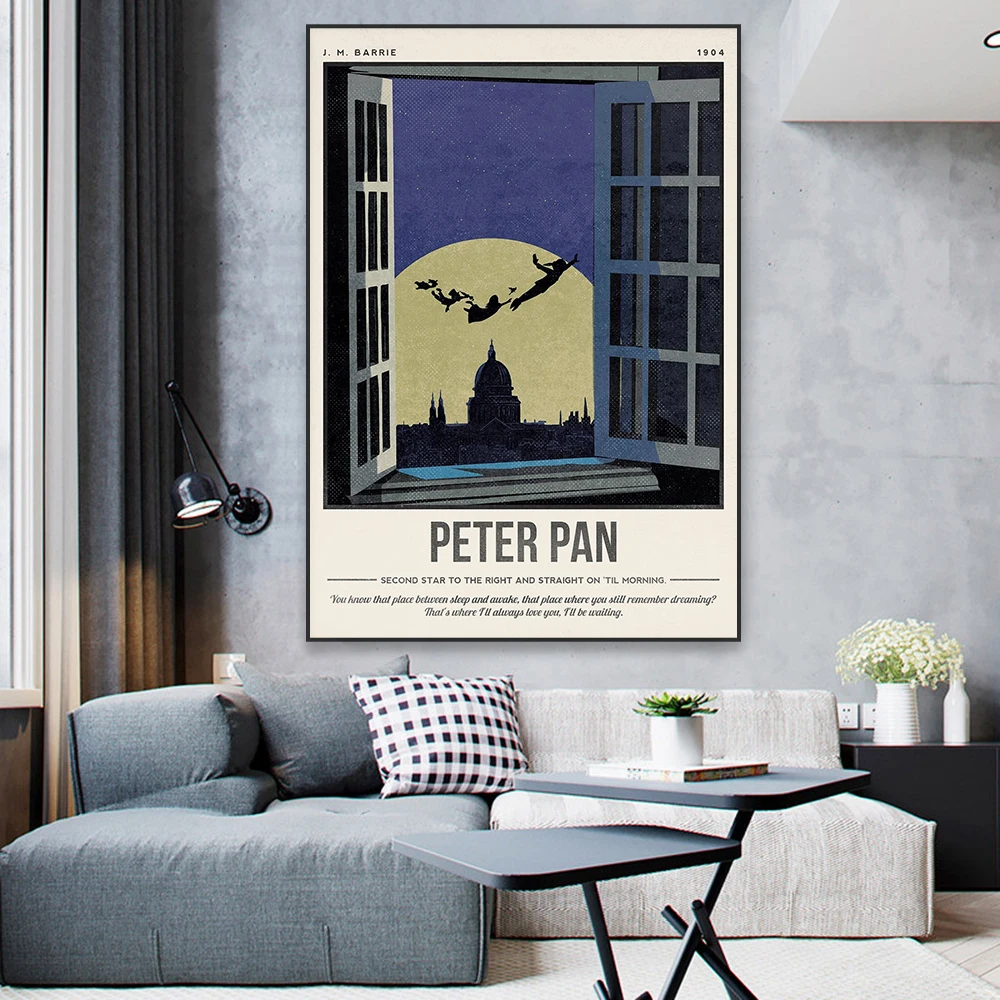 Disney Peter Pan Print Minimalist Movie Poster Disney Literary Poster Wall Art Cartoon Vintage Prints Canvas Painting Decor