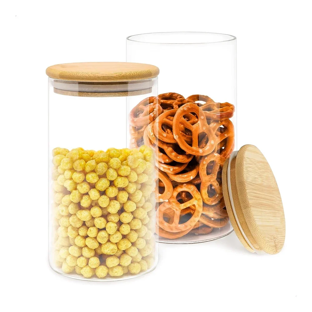 LG Luxury & Grace Botes de Cristal Pack 2 x 1,15 L (17,5×10 cm) con Tapa de Bambú y Junta de Silicona