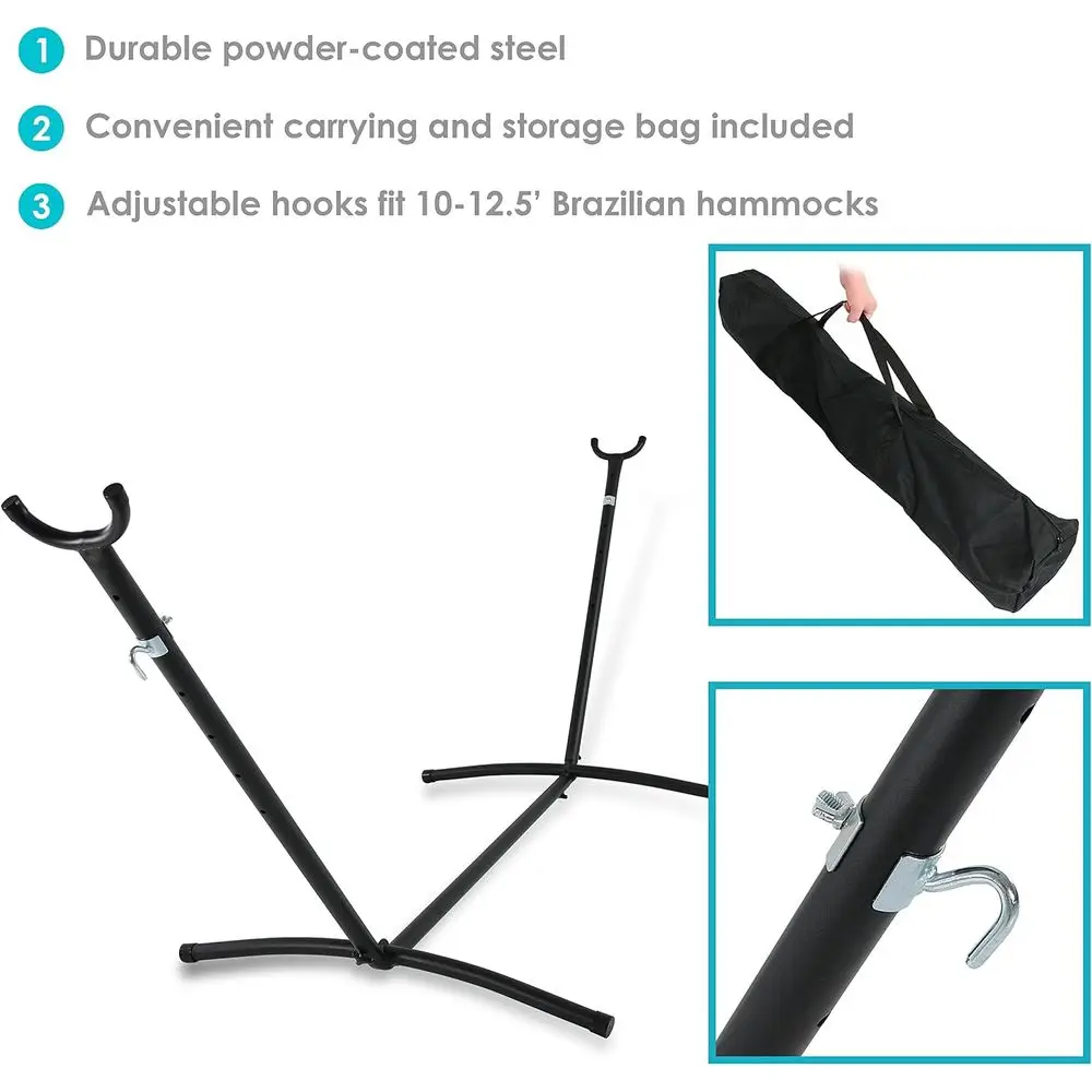 Portable Steel Hammock Stand - Black, 400-Pound Capacity, Indoor/Outdoor Use, with Carrying Case, Powder-Coated Finish