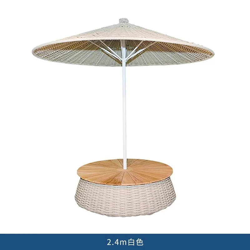 Outdoor villa swimming pool parasol, courtyard rattan sun umbrella, hotel vacation commercial leisure umbrella with coffee table