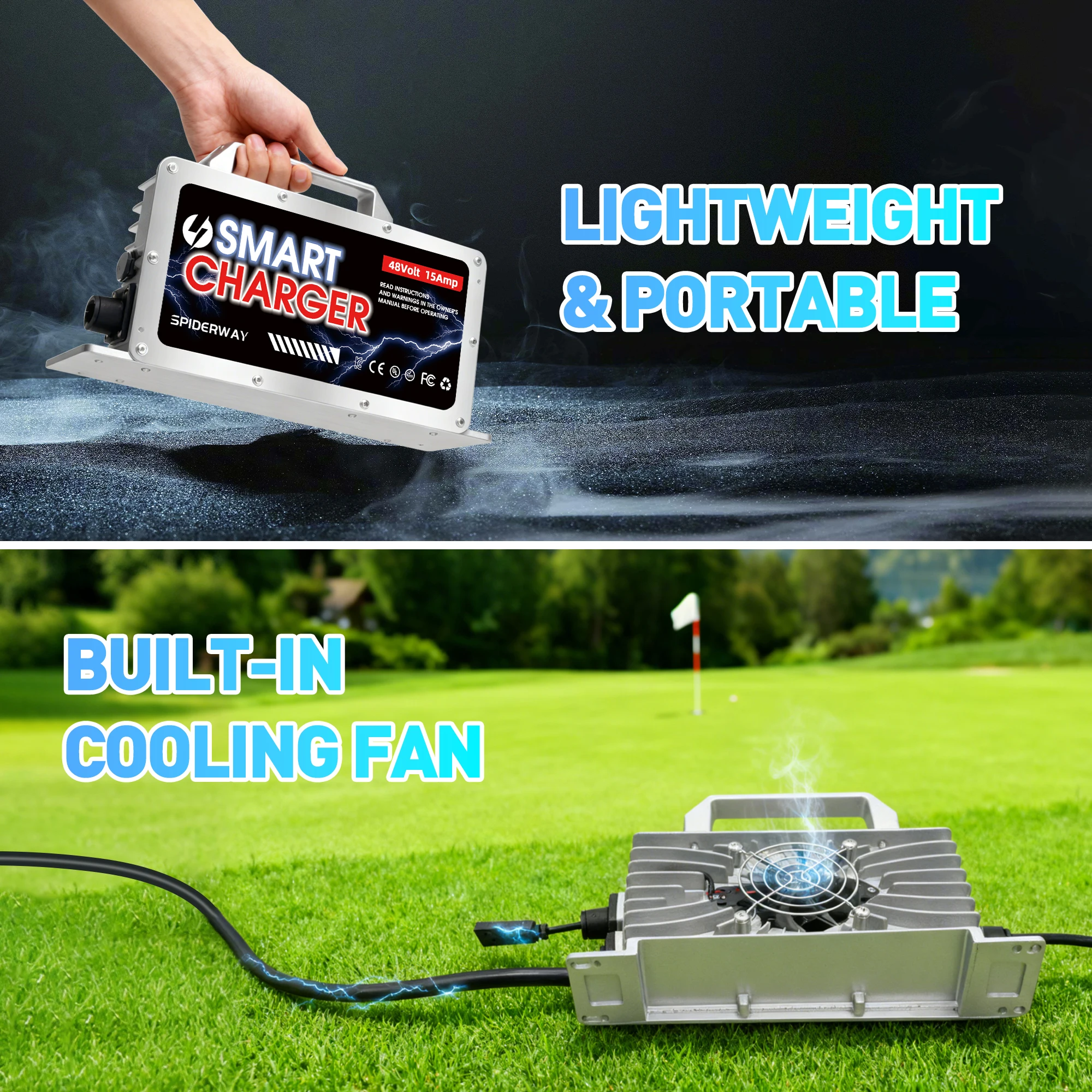 48 فولت 15 أمبير عربة جولف شاحن بطارية D نمط التوصيل ل EZGO TXT عربة جولف IP67 مقاوم للماء بطاريات الرصاص الحمضية #6