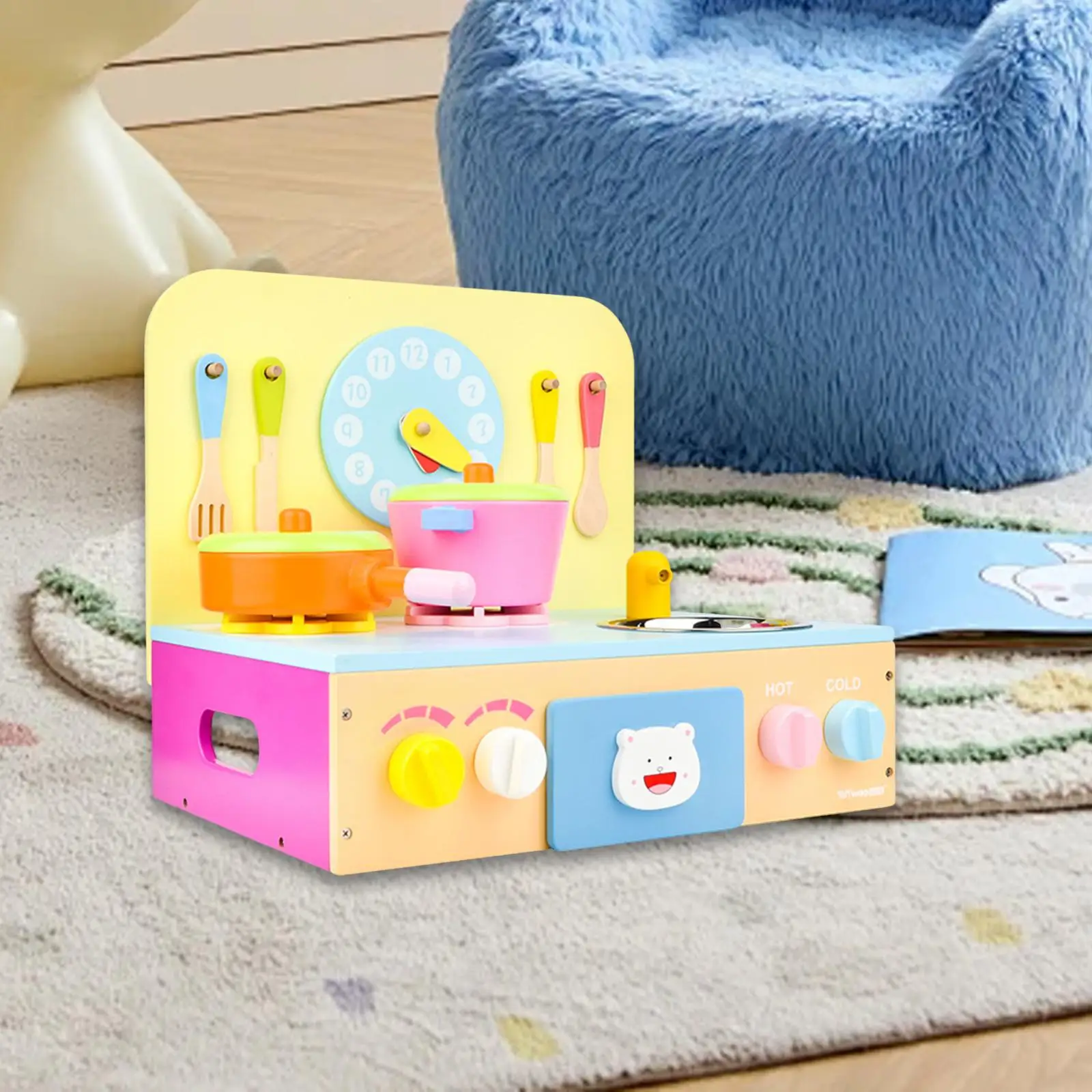 

Kitchen Playset Toy Educational Developmental Cookware Wooden Play Kitchen Set for Game Favor Dollhouse Restaurant Outdoor