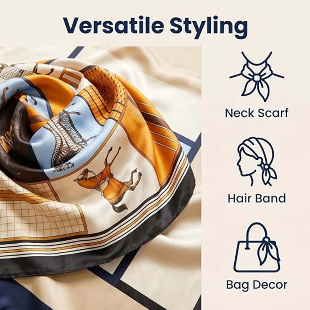 1pc Luxury Silk Shawl Square Scarf for Women Satin Fashion Wraps Neckerchief Female Hair Bands Ribbon Headband Bandana 70X70CM
