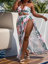 2026 Large Plus Size Halter Bikini Long Skirt 3 Piece High Waist Swimsuit Women Swimwear Female Bathing Suit Beachwear Swimming