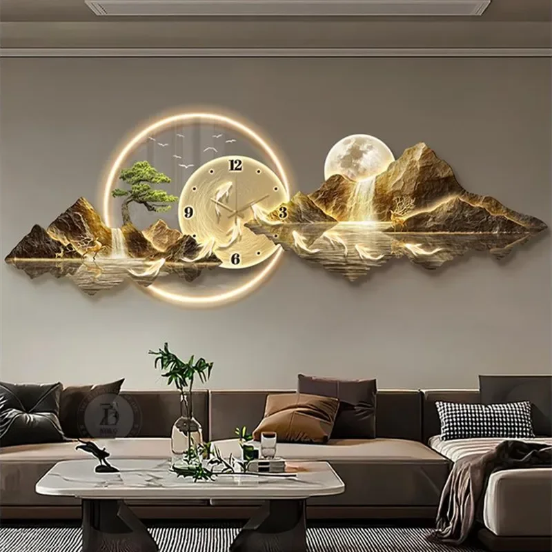 Modern luxury living room clock hanging painting home wall decoration LED wall lamp Nordic lobby bedroom visual atmosphere light