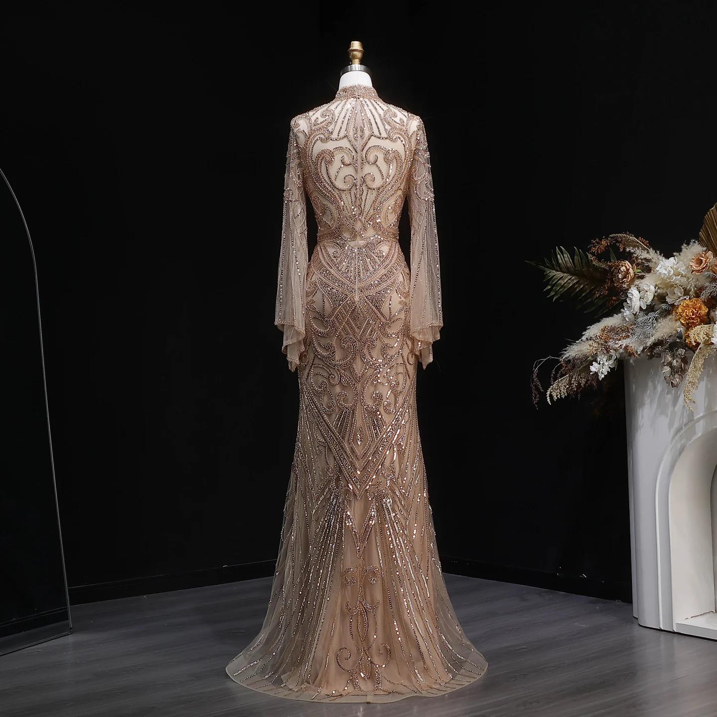 Sharon Said Abendkleider Luxuriöse Meerjungfrauenkleider mit Hohem Kragen und Langen Ärmeln, Funkelnde Pailletten-Formelle Kleider für Abschlussball und Party, Elegantes SS055 Maßgeschneidert – Detail 9