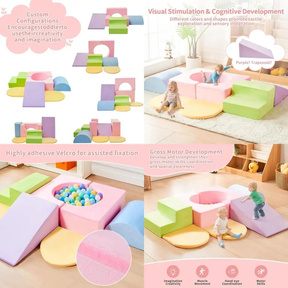 Set di blocchi da arrampicata per bambini da 7 pezzi, blocchi di schiuma da gioco morbidi per interni, palestra da gioco colorata per strisciare e arrampicata