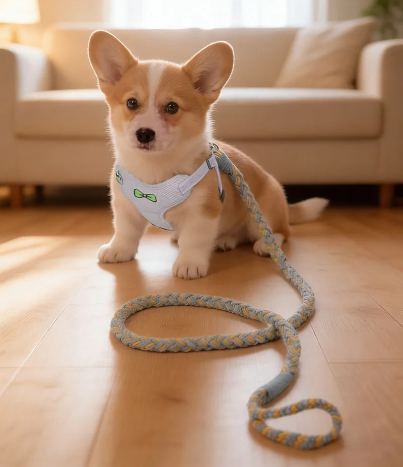 Hand-woven flower leash Small dog walking dog cat knitted pet leash