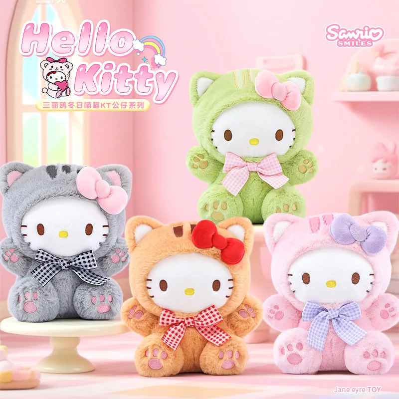 

Оригинальная плюшевая кукла Sanrio Smiles Hello Kitty, мягкая пушистая игрушка в костюме с бантом, подарок на день рождения и Новый год для женщин