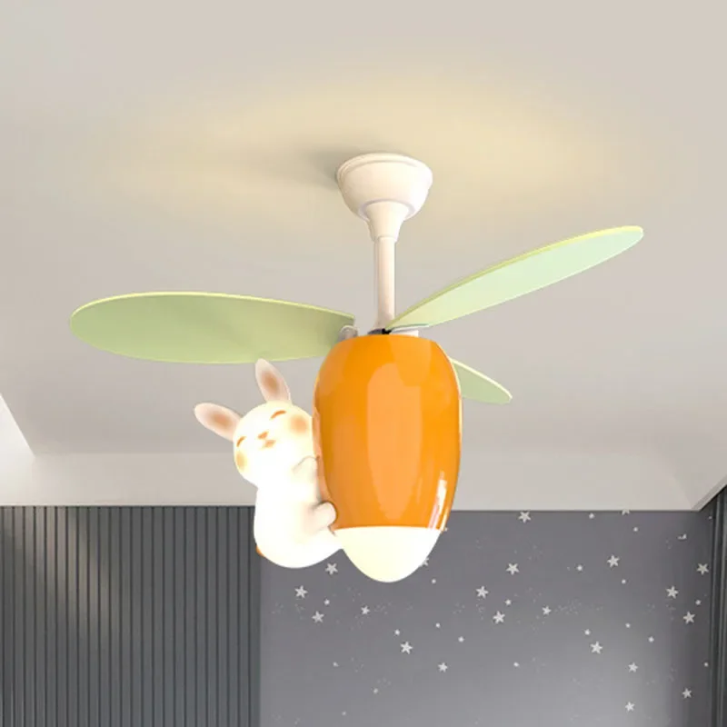 

Children's Cartoon Rabbit Carrot Shape Ceiling Fan Creative Personality Boy Girl Kindergarten Bedroom Lighting for Home