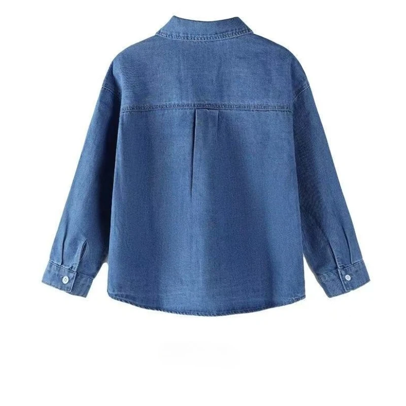 2026 Spring Summer Kids Denim Shirt Boys Girls Thin Long Sleeve Casual Vintage Button Up Outerwear Unisex Children Clothing