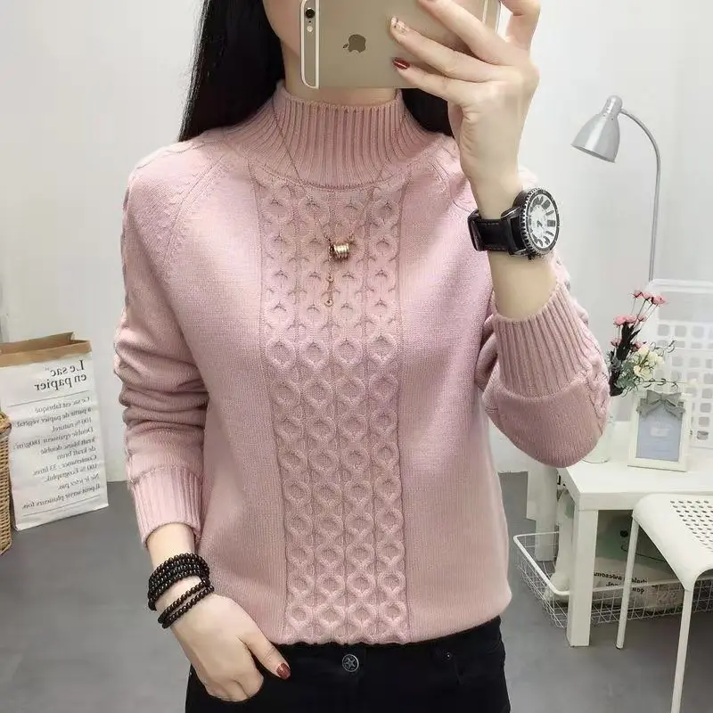 Fashion Stand Collar Knitted Solid Color Sweater Women\'s Clothing 2022 Autumn New Casual Pullovers All-match Korean Tops