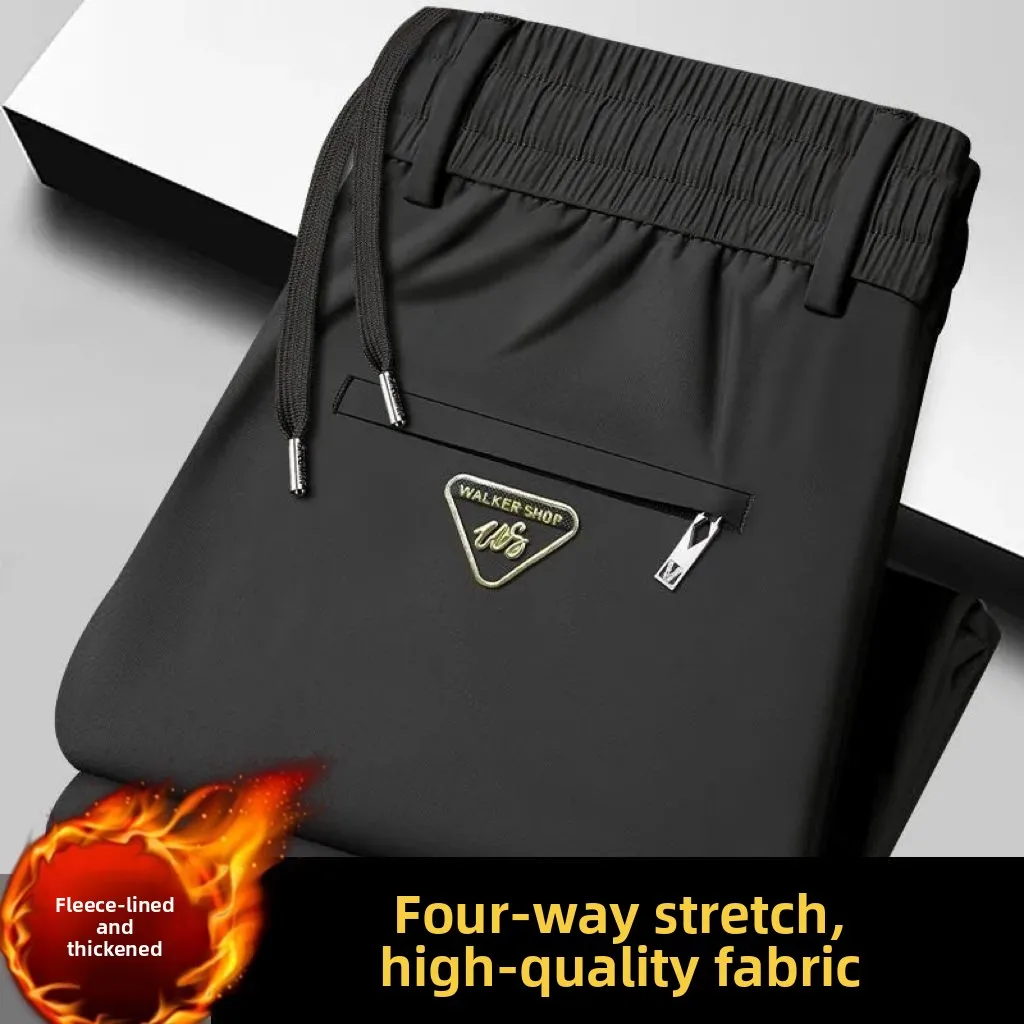 Thiened Fce Calças Masculinas Cintura Elástica Loose Fit Inverno Casual Perna Reta Calças Longas Faionable Urban Sle Youth