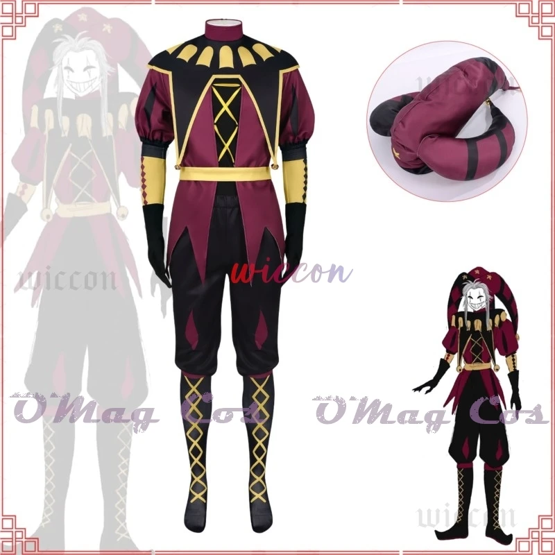 Freak Circus Pierrot Cosplay rojo verde payaso arlequín máscara sombrero Halloween Horror Unisex traje de juego de rol