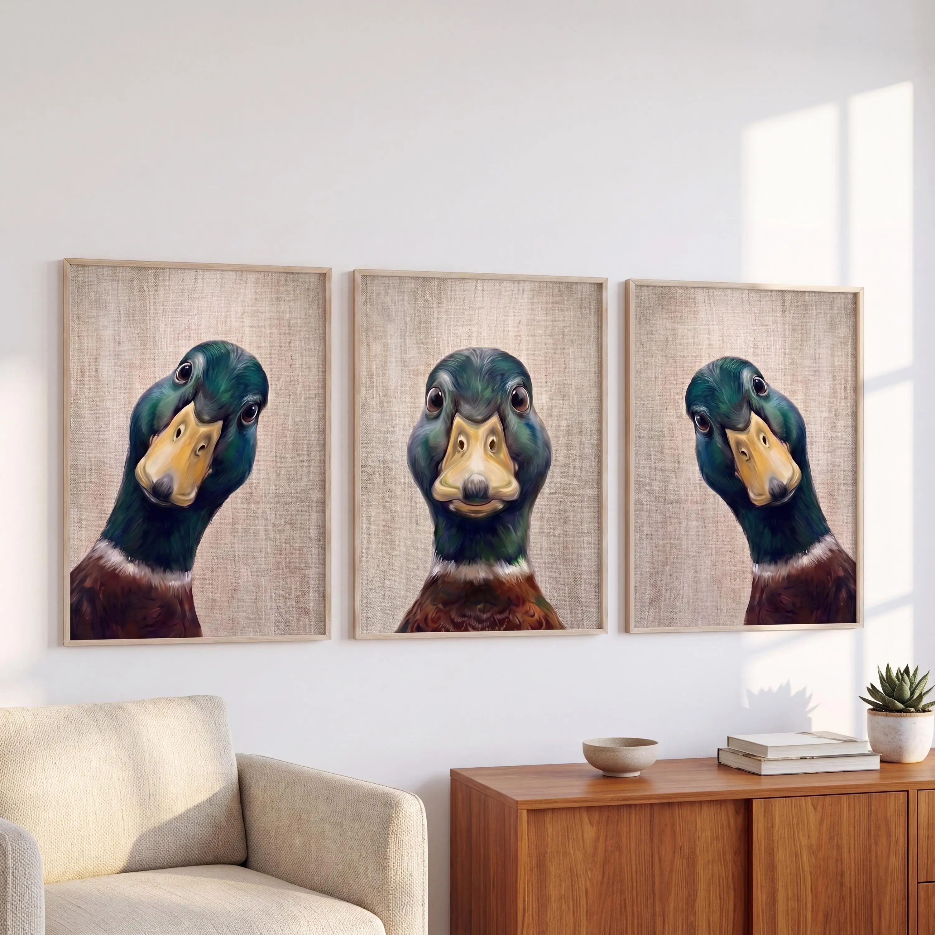 Set of 3 Funny Mallard Duck Canvas Wall Art Posters Unframed Vintage Animal Poster Rustic Home Poster for Living Room Decoration