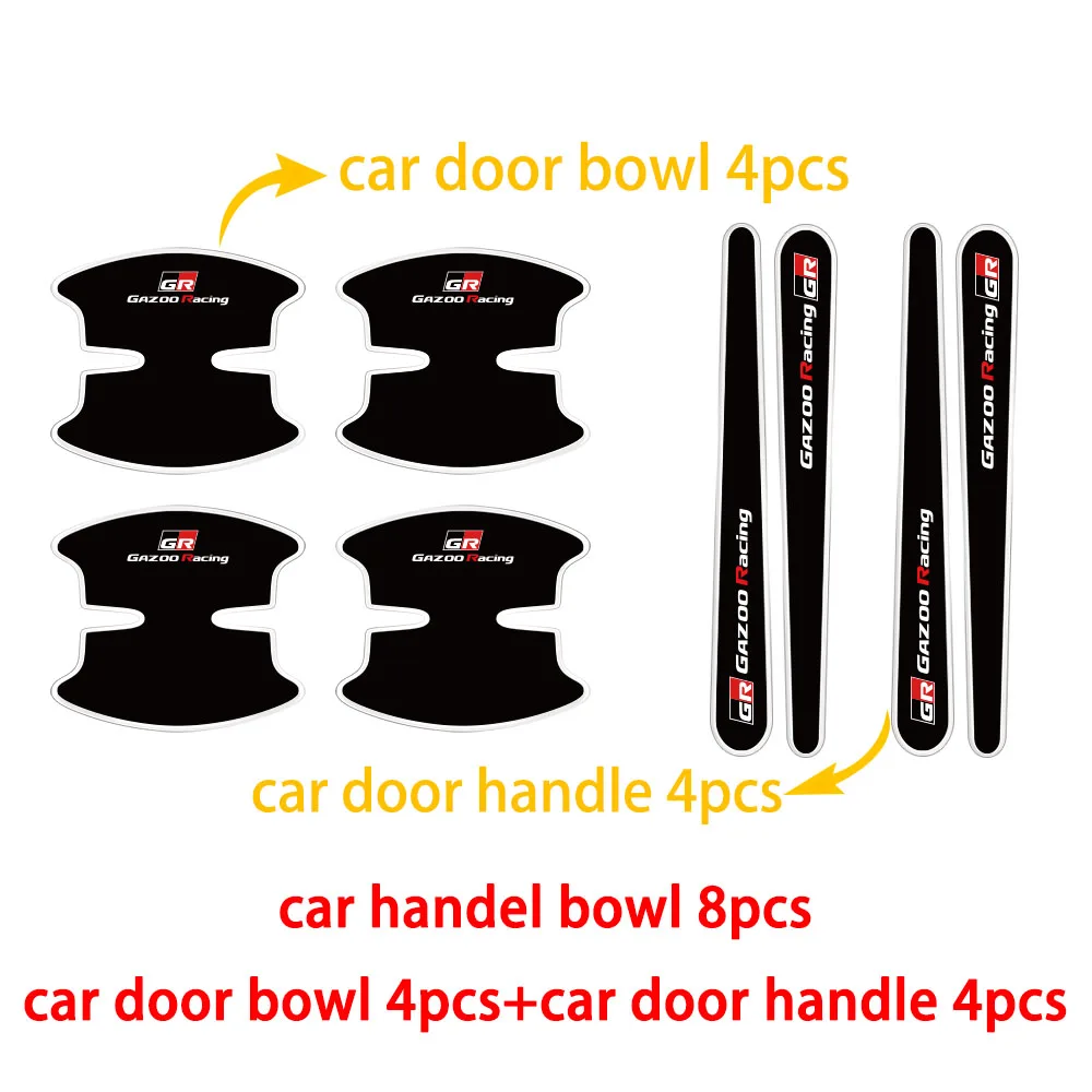 4/8pcs for Toyota GR GAZOO Racing Crystal Epoxy Silicon Car Door Handle Stickers Car Handle Protection Anti Scratch Accessories