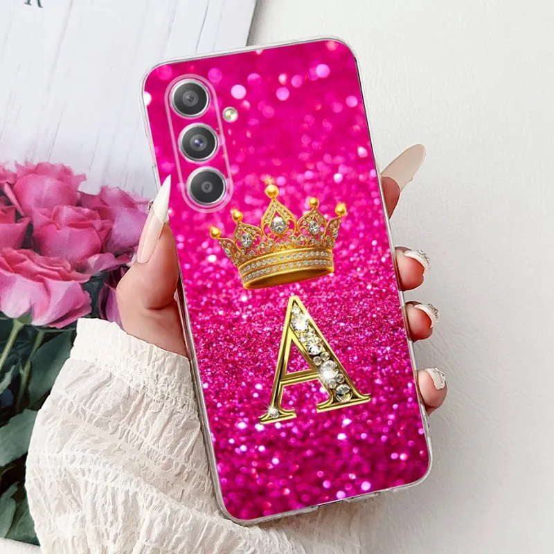 

Fashion Crown A-Z Letter Phone Case For Samsung Galaxy S25 S23 S24 Ultra Plus Shockproof Cover For Galaxy S24+ S23+ S25+ Shell